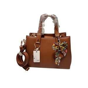 A & S Women's Top Handle Satchel Brown with Scarf NWT Goldtone Hardware